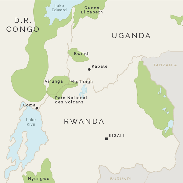 Map of Rwanda, Uganda, Congo